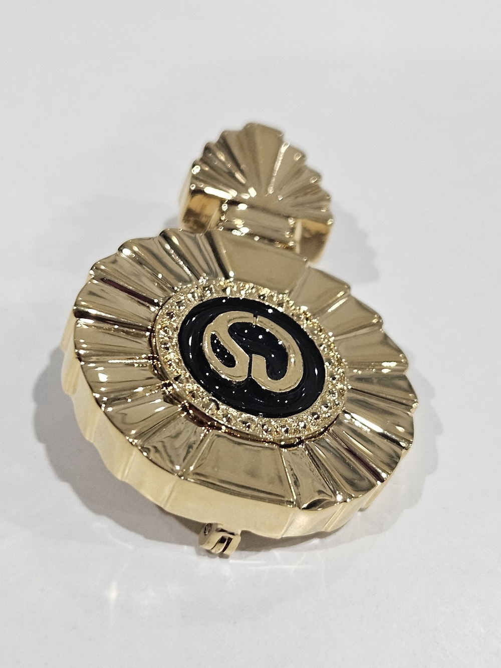 St. John Gold and Black Enamel Medallion Brooch Pin